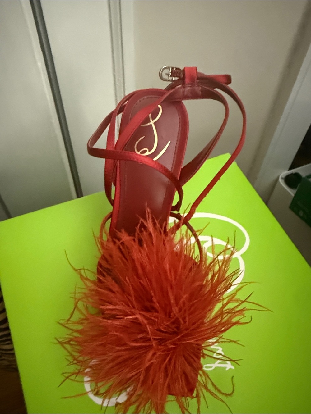 Sam Edelman Layton Red Feathered Strappy Heel